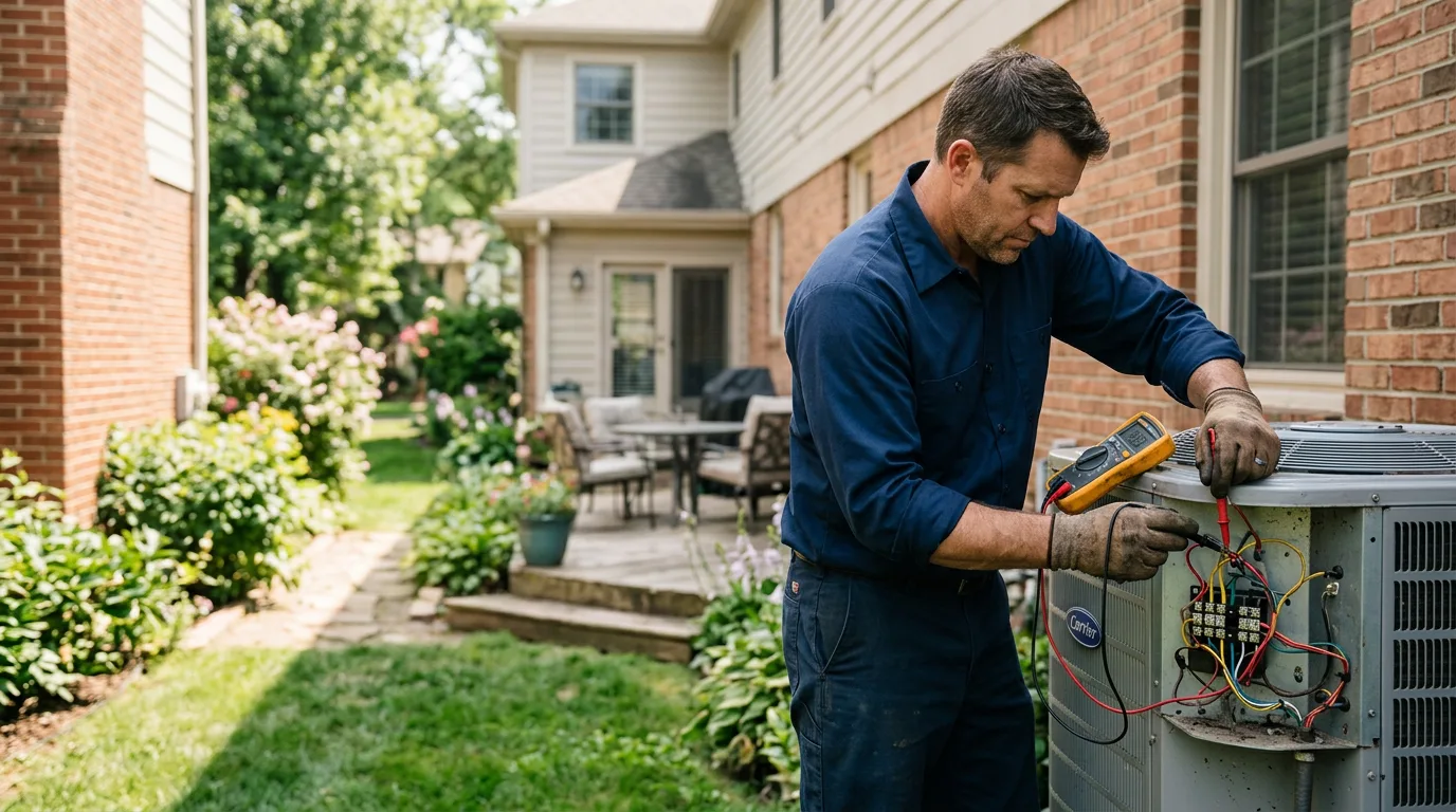 HVAC technician working in a home in Oregon